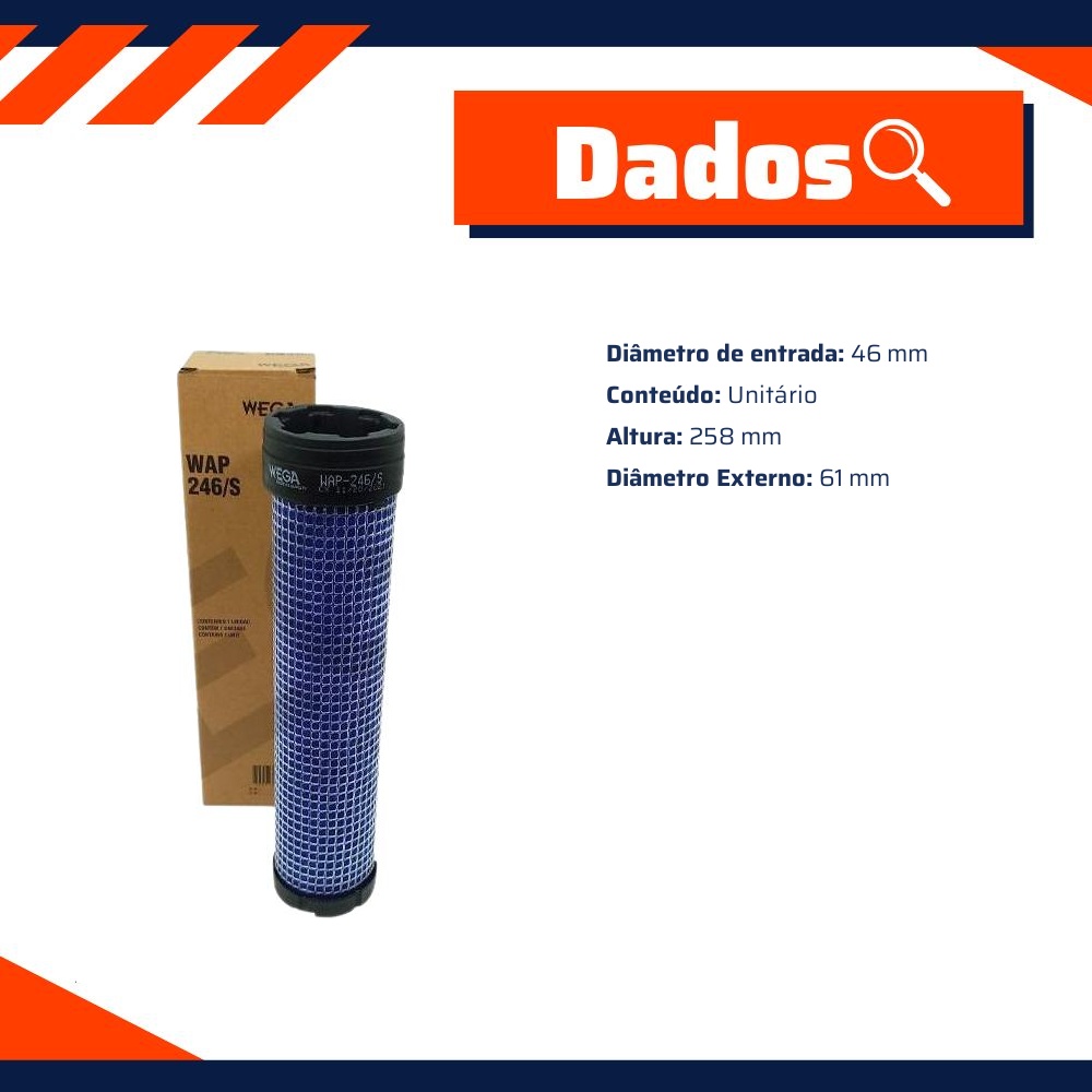 Filtro de Ar Secundário do Motor - Wega - WAP-246/S
