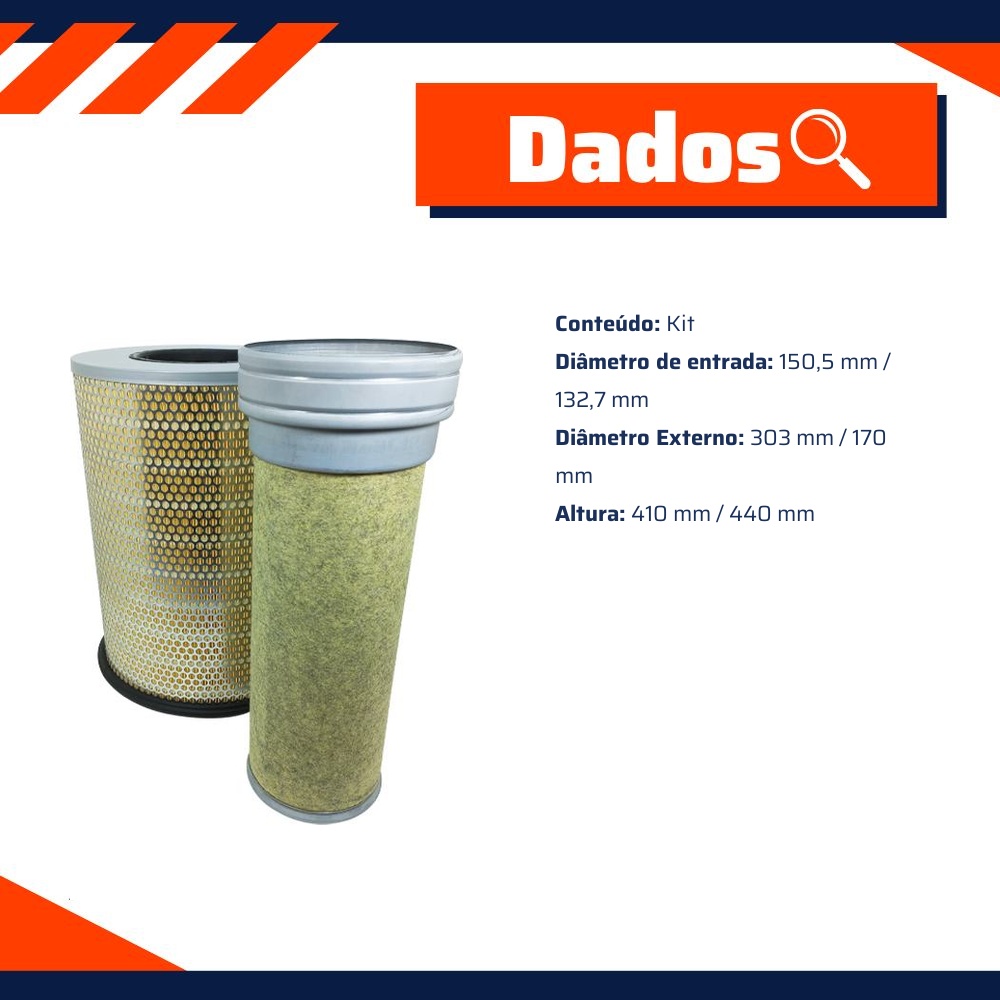 Filtro de Ar Primário e Secundário do Motor - Wega - WAP-612K