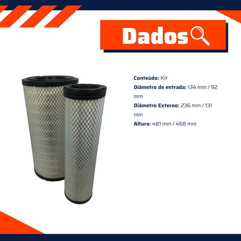Filtro de Ar Primário e Secundário do Motor - Wega - WAP-703K