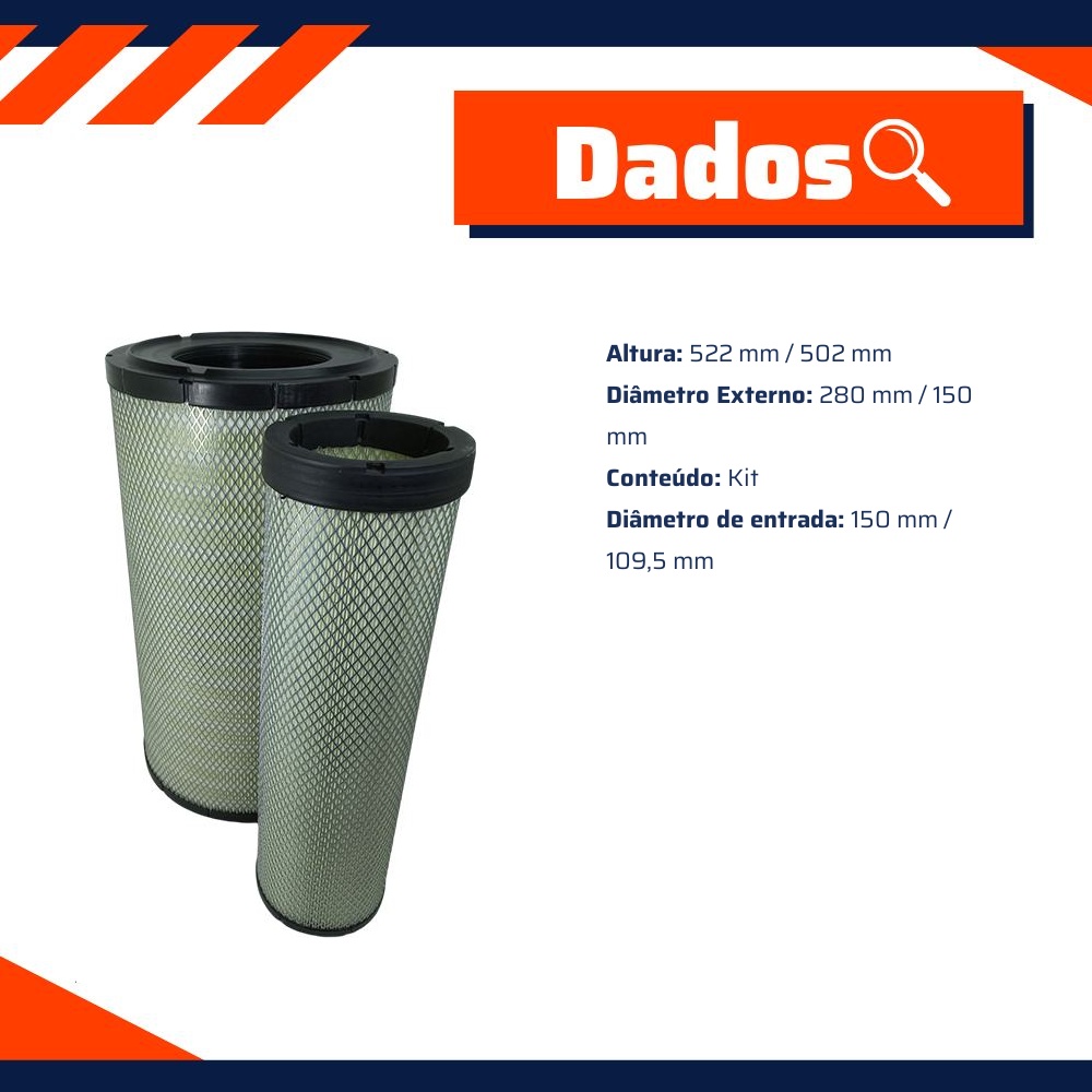 Filtro de Ar Primário e Secundário do Motor - Wega - WAP-715K