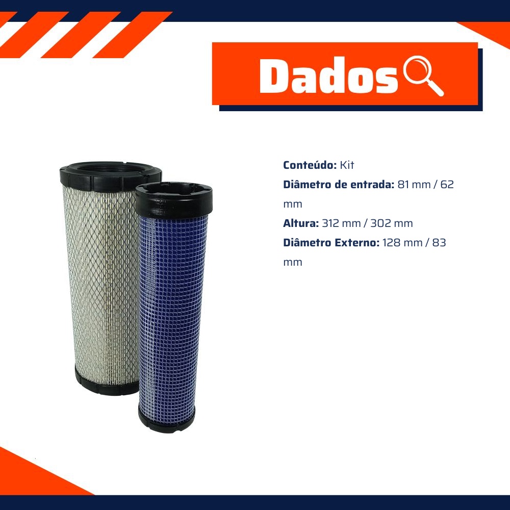 Filtro de Ar Primário e Secundário do Motor - Wega - WAP-750K