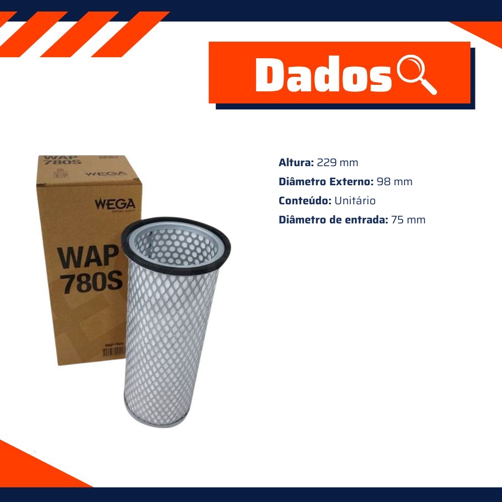 Filtro de Ar Secundário do Motor - Wega - WAP-780/S
