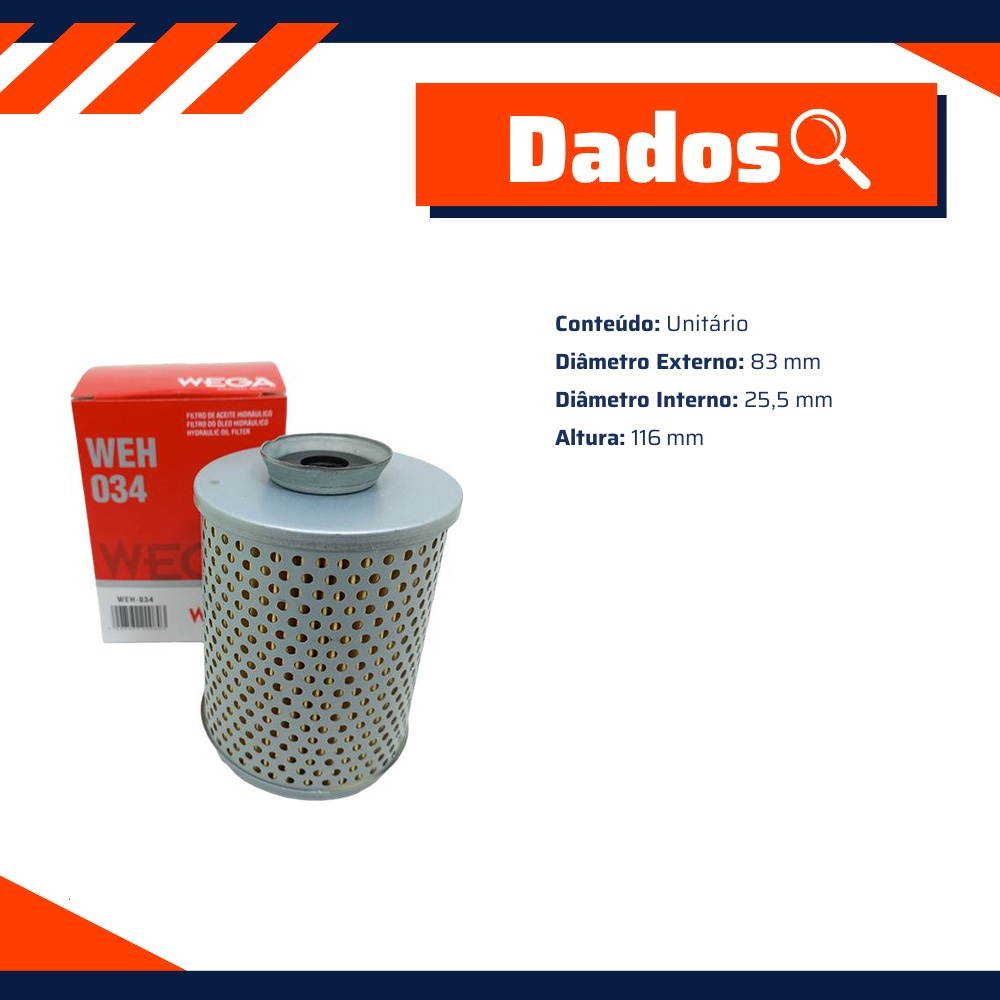 Filtro de Óleo Hidráulico - Wega - WEH-034