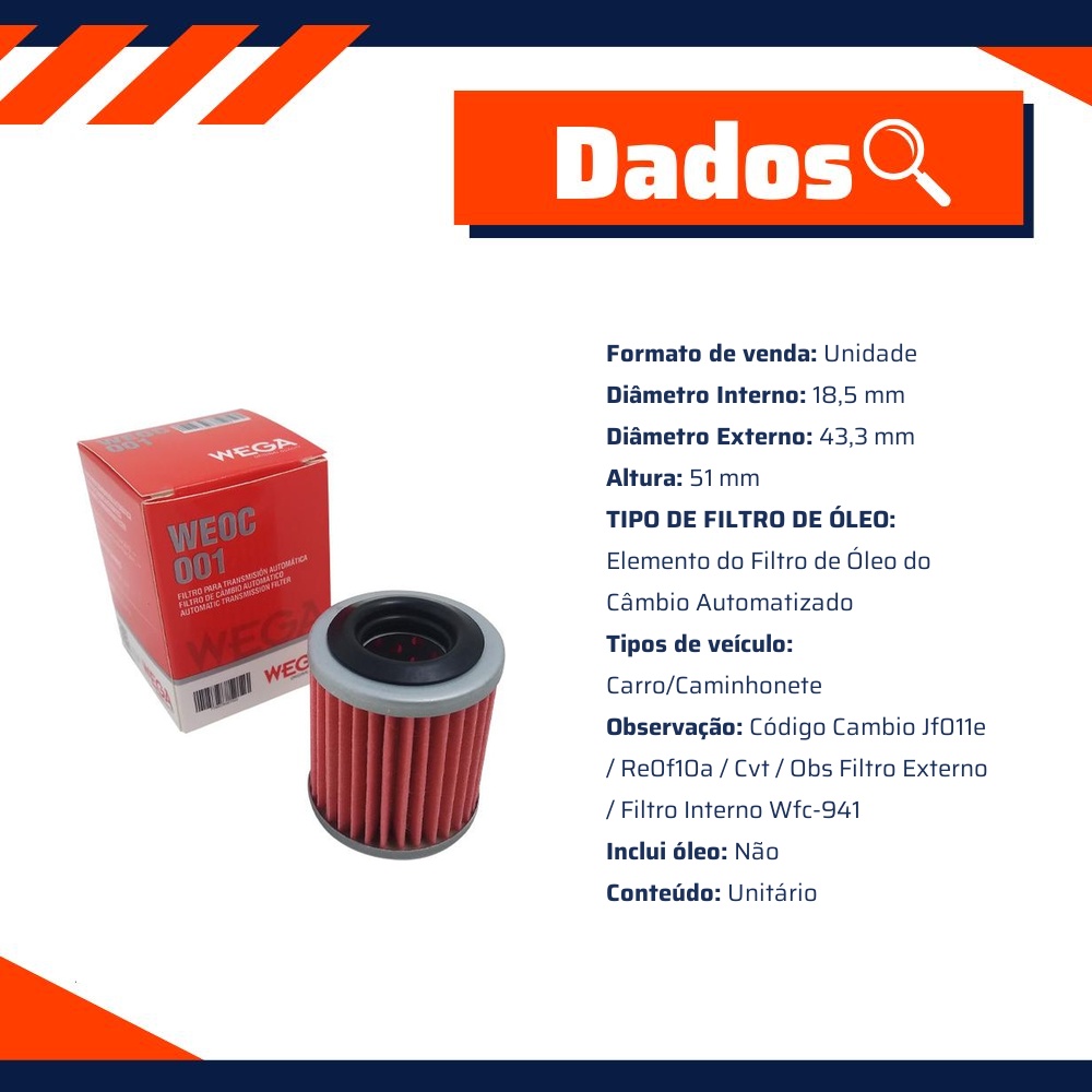 Filtro de Óleo do Câmbio Automatizado - Wega - WEOC-001