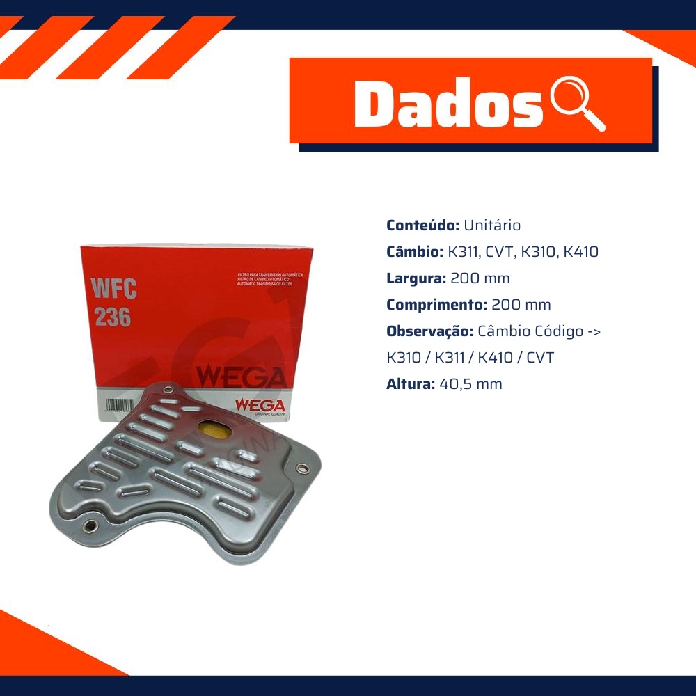 Filtro de Óleo do Câmbio Automático para Toyota Corolla e RAV4 - Wega - WFC-236