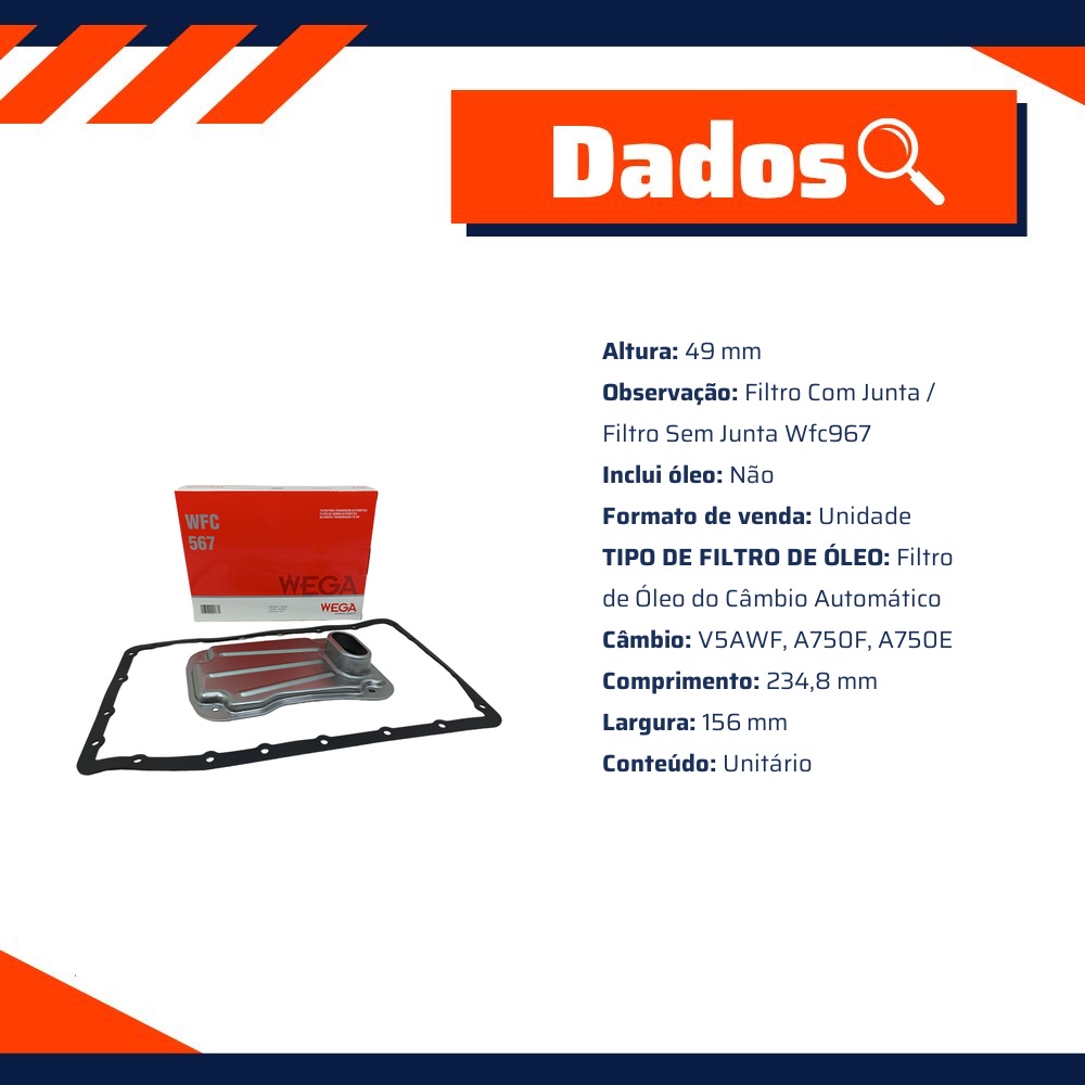 Filtro de Óleo do Câmbio Automático para Mitsubishi Pajero - Wega - WFC-567