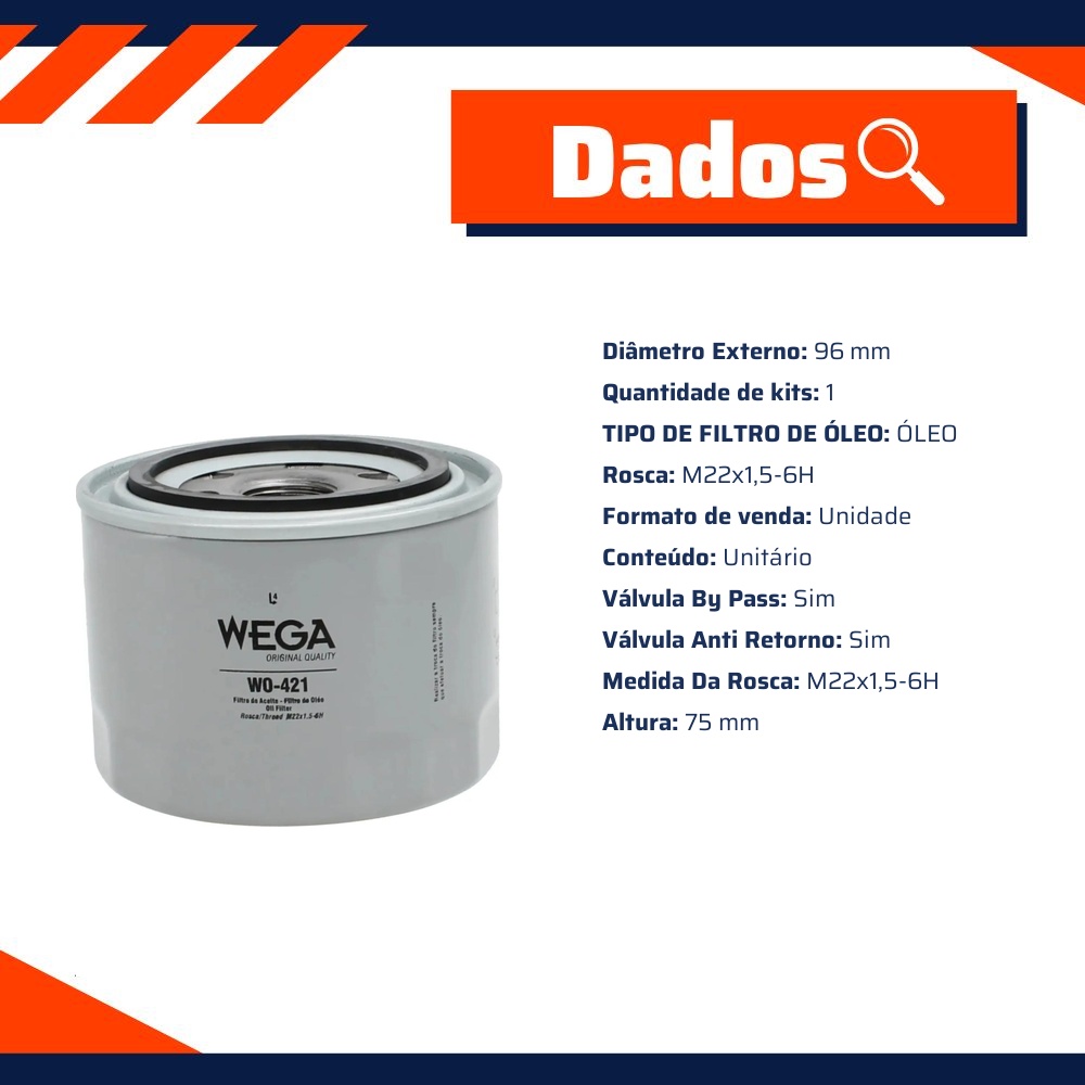 Filtro Blindado de Óleo Lubrificante - Wega - WO-421