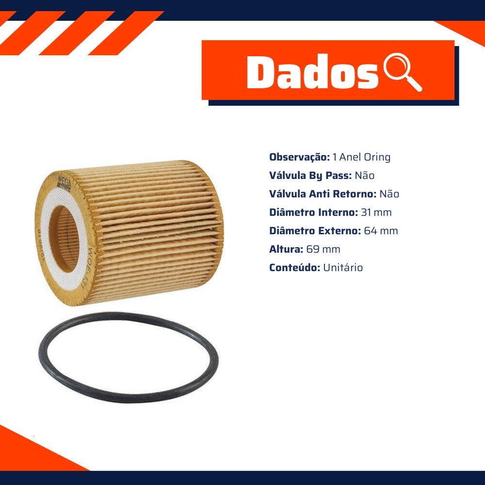 Filtro de Óleo Lubrificante para Ford Ranger e Troller T4 - Wega - WOE-131