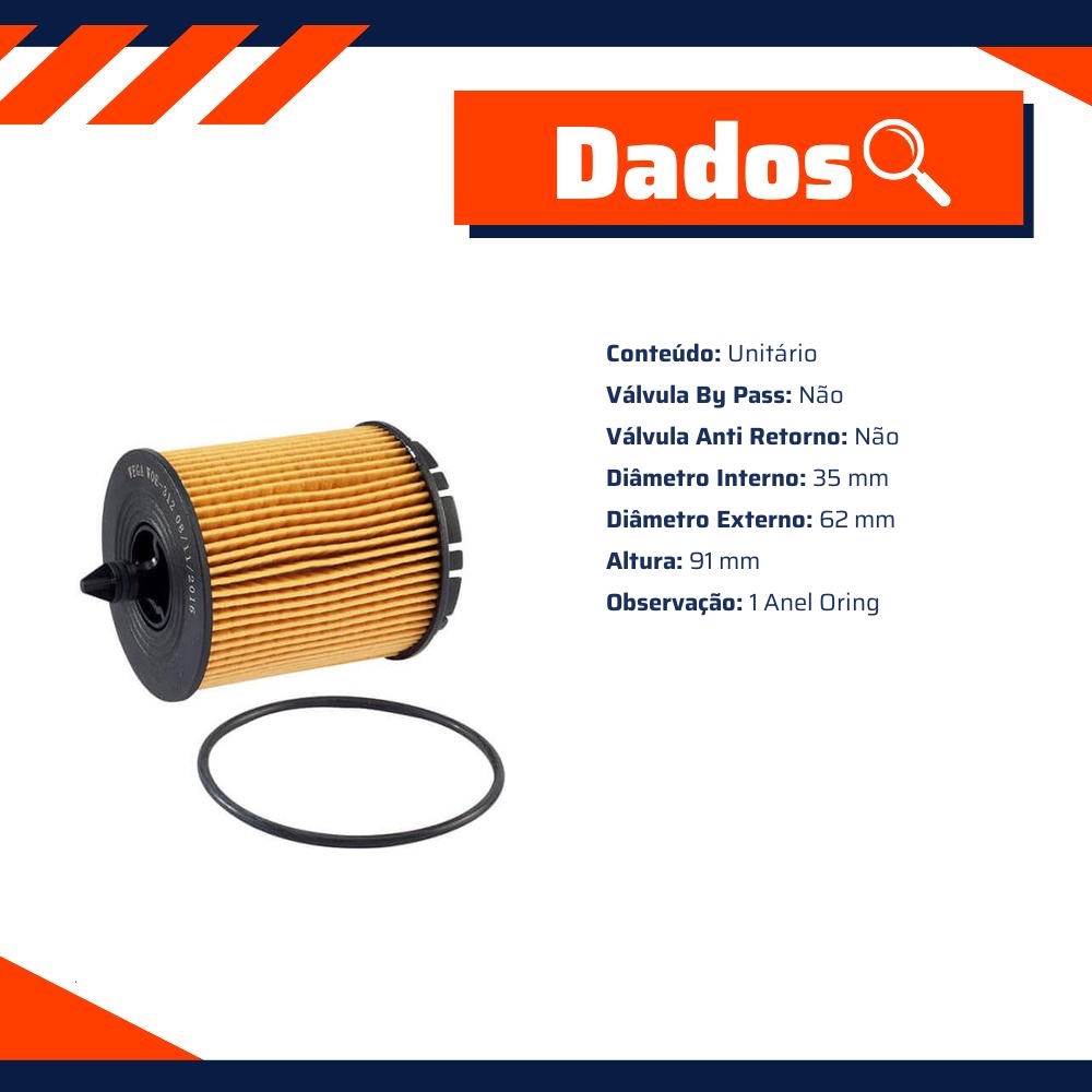 Filtro de Óleo Lubrificante para Chevrolet Captiva e Malibu - Wega - WOE-312