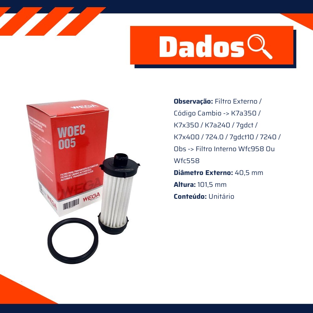 Filtro de Óleo do Câmbio Automático - Wega - WOEC-005