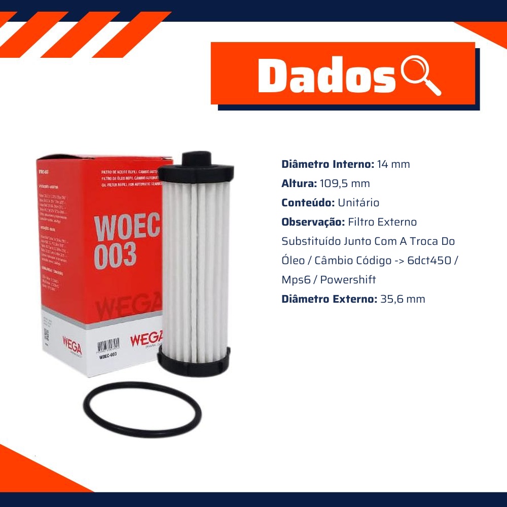 Filtro de Óleo do Câmbio Automatizado - Wega - WOEC-003