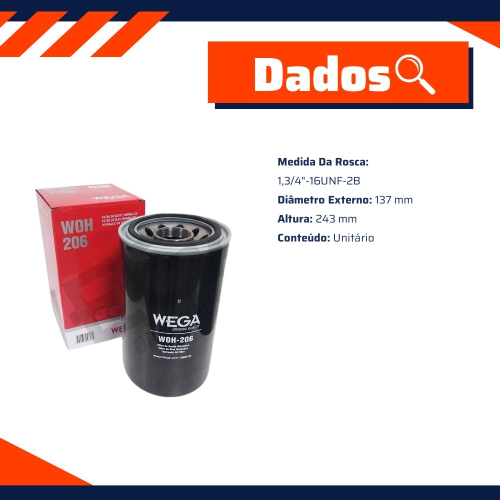 Filtro de Óleo Hidráulico - Wega - WOH-206
