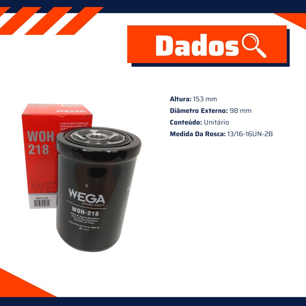Filtro de Óleo Hidráulico - Wega - WOH-218