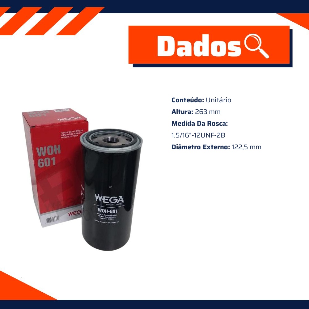 Filtro de Óleo Hidráulico - Wega - WOH-601
