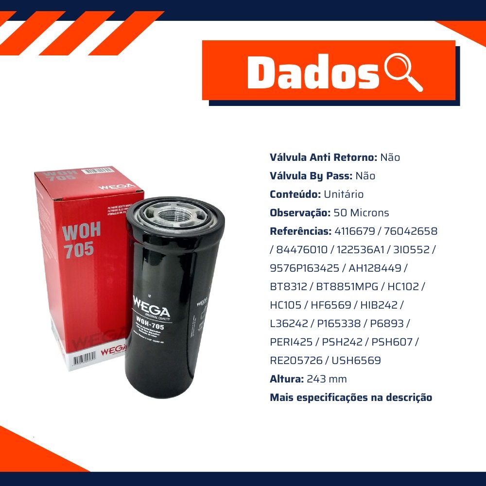 Filtro de Óleo Hidráulico - Wega - WOH-705