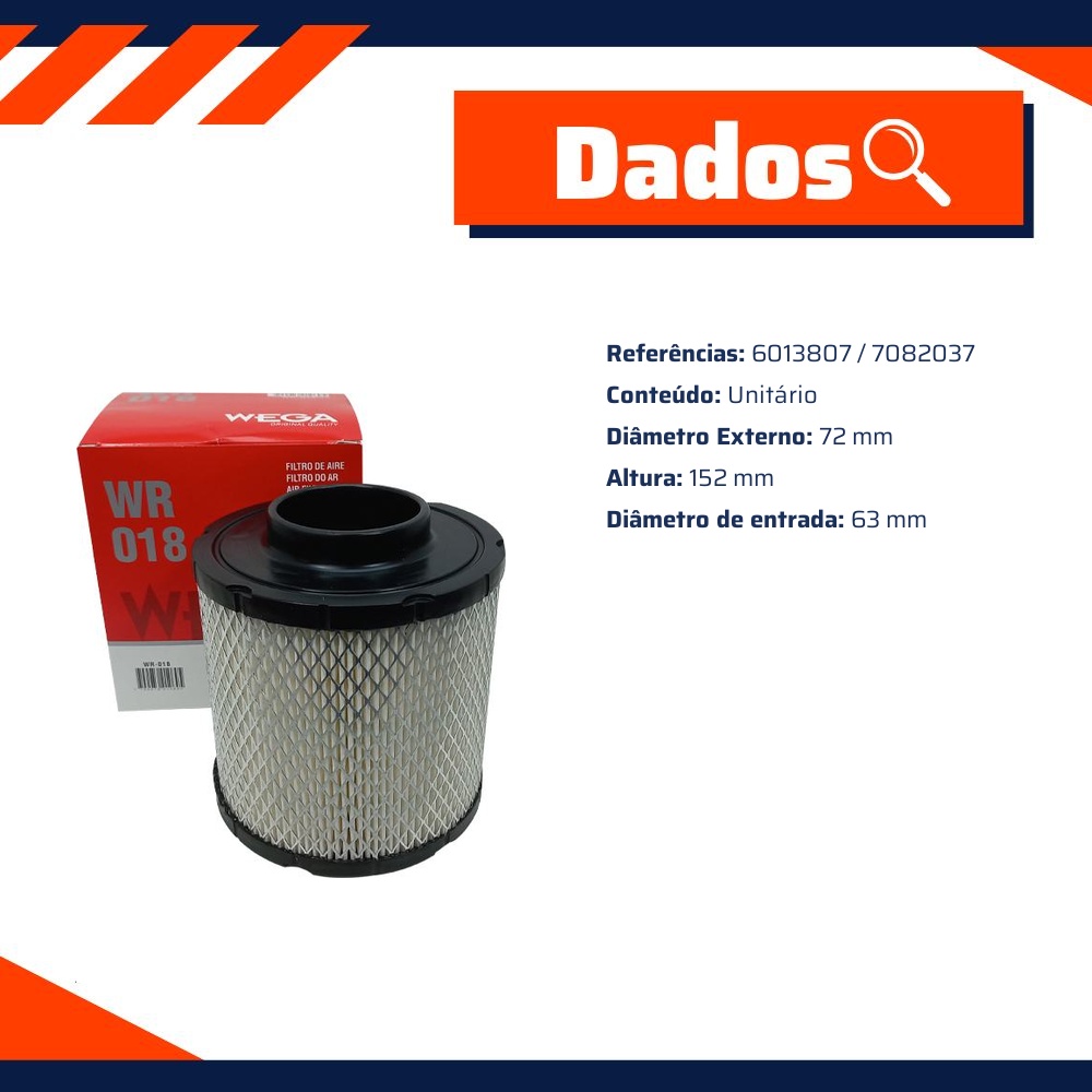 Filtro de Ar do Motor - Wega - WR-018