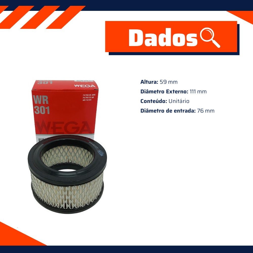 Filtro de Ar do Motor - Wega - WR-301
