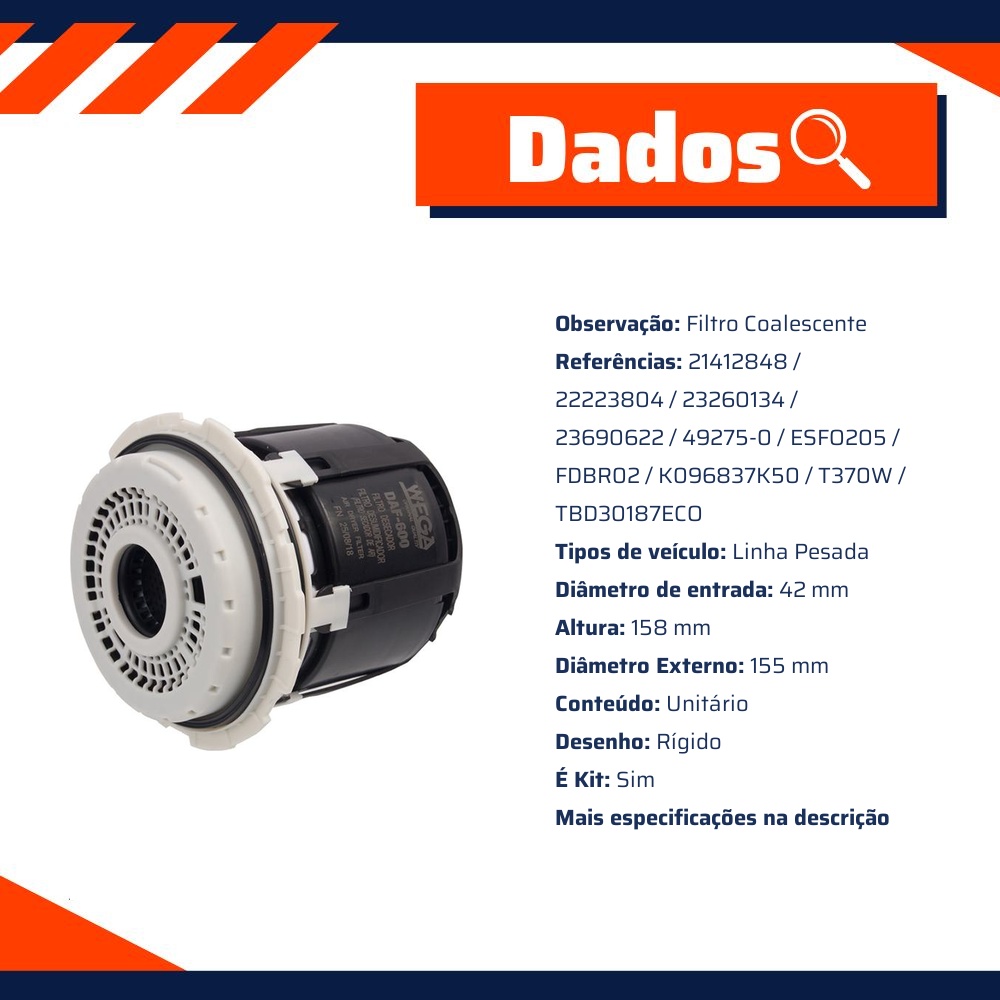 Filtro Secador do Ar Comprimido - Wega - DAF-600