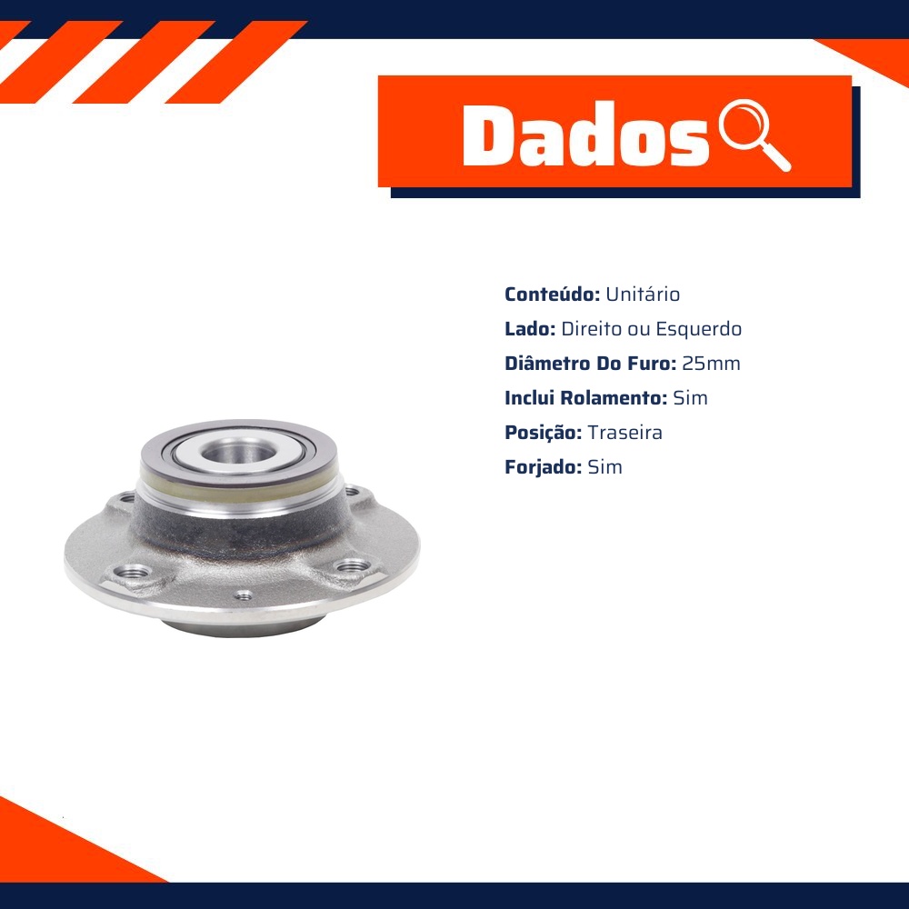 Cubo de Roda Traseiro Direito ou Esquerdo com Rolamento - Cobra Automotiva - CR-507