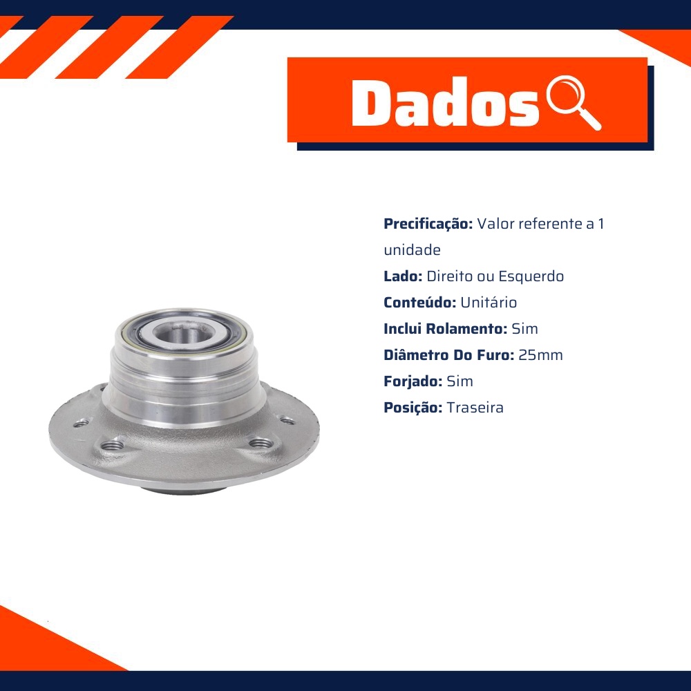 Cubo de Roda Traseiro Direito ou Esquerdo com Rolamento - Cobra Automotiva - CR-504