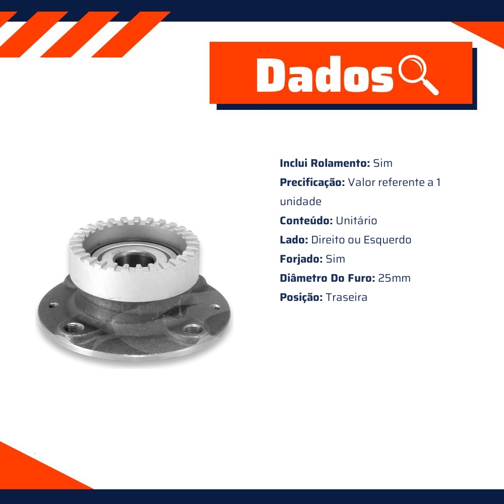 Cubo de Roda Traseiro Direito ou Esquerdo com Rolamento - Cobra Automotiva - CR-511 C