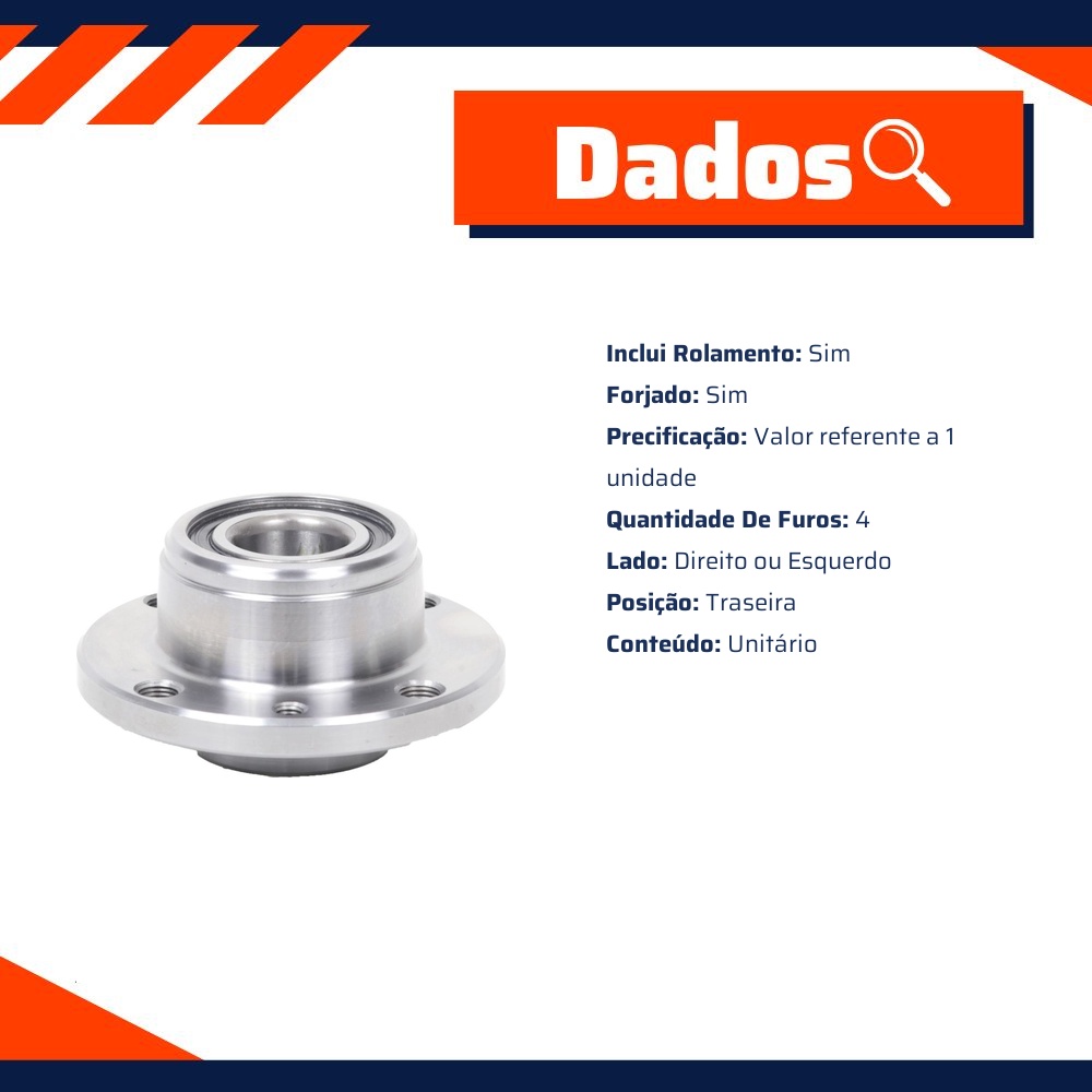 Cubo de Roda Traseiro Direito ou Esquerdo 4 Furos com Rolamento - Cobra Automotiva - CR-306