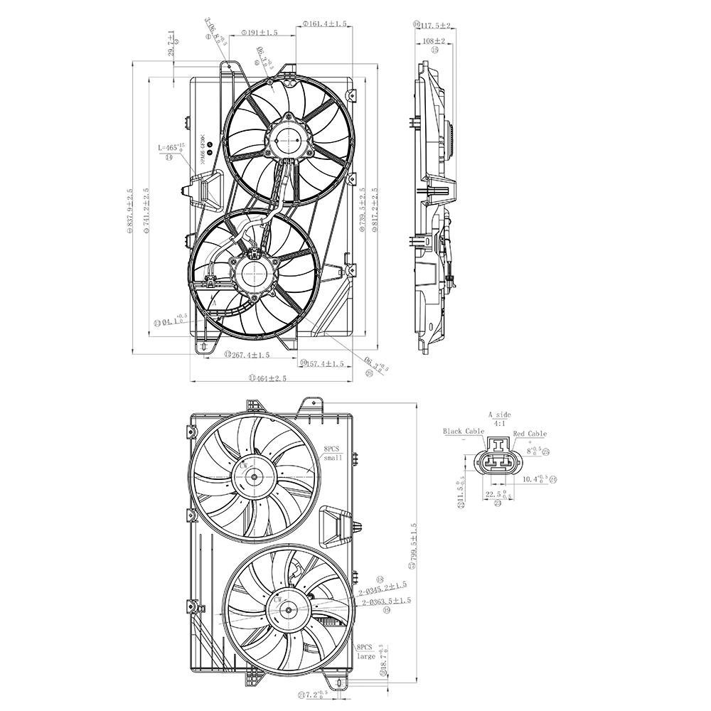 Eletroventilador 12V 360W para Ford Edge - Gauss - ge1153