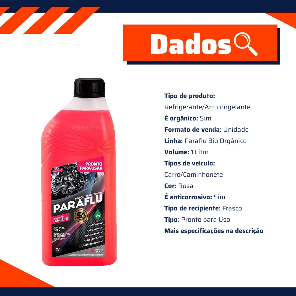 Aditivo para Radiador Rosa Paraflu Bio Orgânico Pronto para Uso 1 Litro - Paraflu - 10-3004