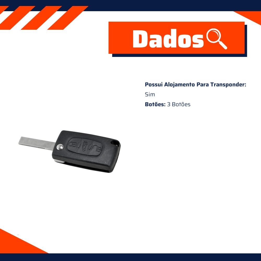 Chave Canivete Oca 3 Botões para Peugeot 207 e 407 - Universal Automotive - 16575