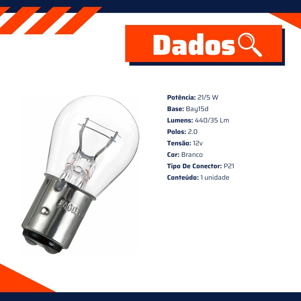 10 Lâmpadas Halógena P21/5W - Electric-Life - 28000