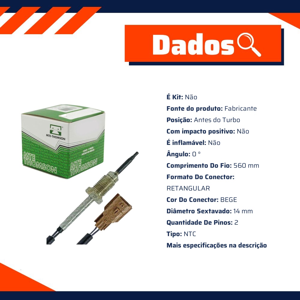 Sensor de Temperatura Dos Gases do Escapamento Egts para Nissan Frontier e Renault Master - MTE-THOMSON - 9011