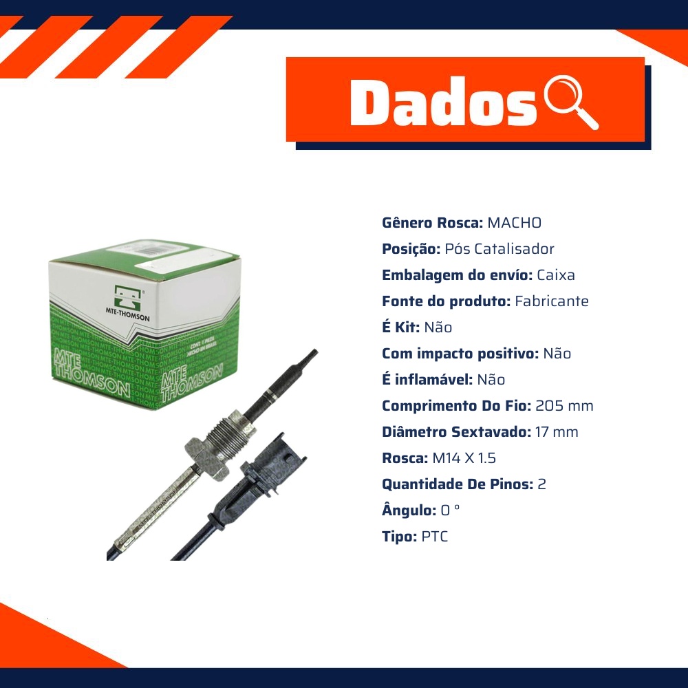 Sensor de Temperatura Dos Gases do Escapamento Egts para Chevrolet S10 e Trailblazer - MTE-THOMSON - 96047