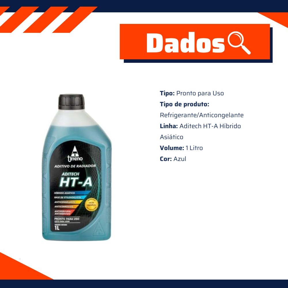 Aditivo para Radiador Azul Tirreno Aditech HT-A Híbrido Asiático Pronto para Uso 1 Litro - Tirreno - FLU/DS/272FU1