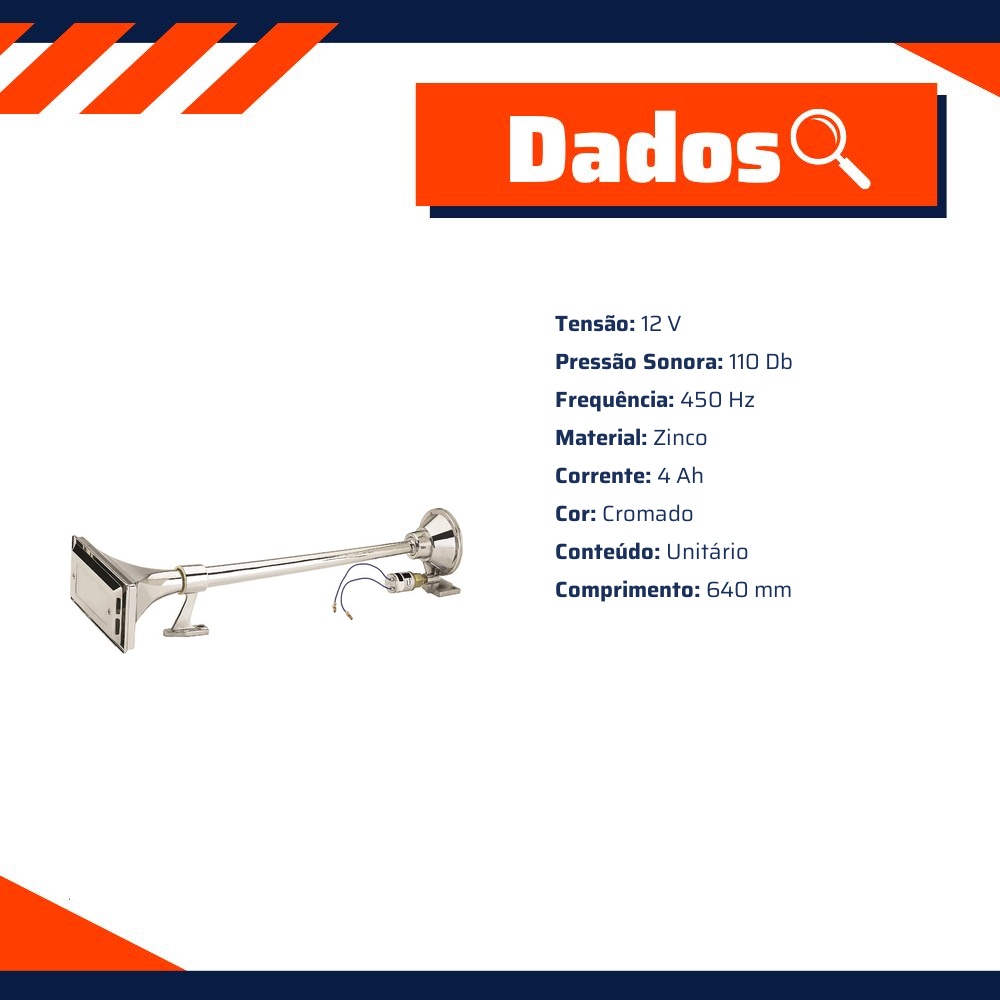 Buzina Corneta Cromada 12V - Gauss - GB1017
