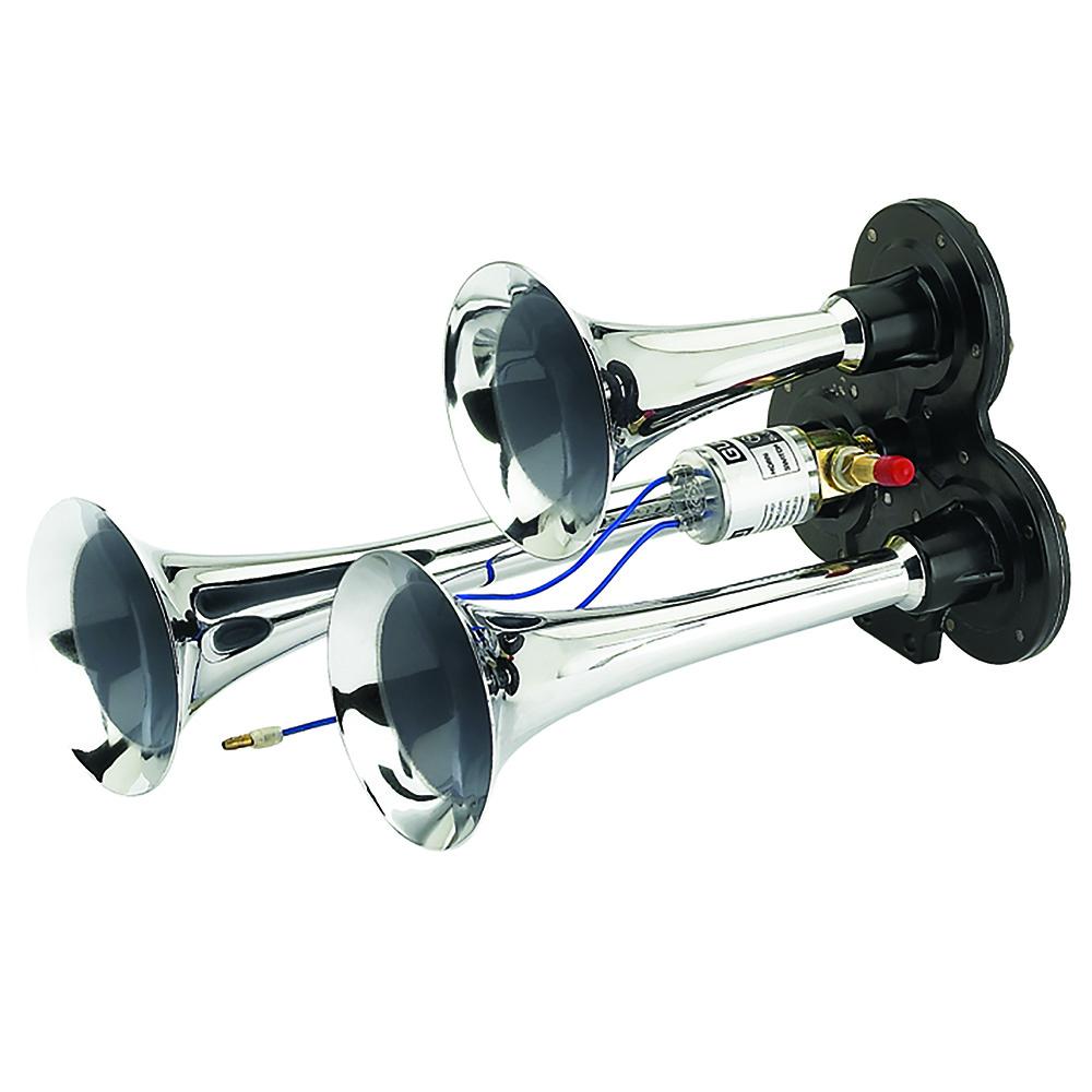 Buzina de 3 Cornetas Cromada 12/24V - Gauss - GB1092
