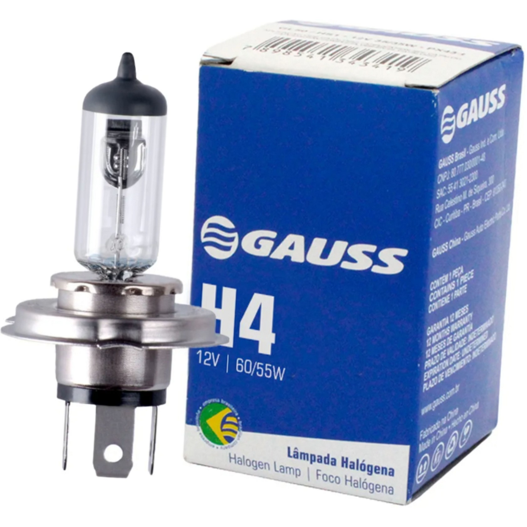 Lâmpada Halogena H4 12V 60/55W C1 Incolor - Gauss - GL11H4