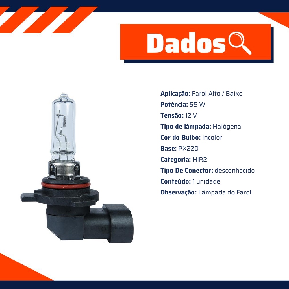 Lâmpada Halogena Hir2 12V 55W C1 Incolor - Gauss - GL163HIR2