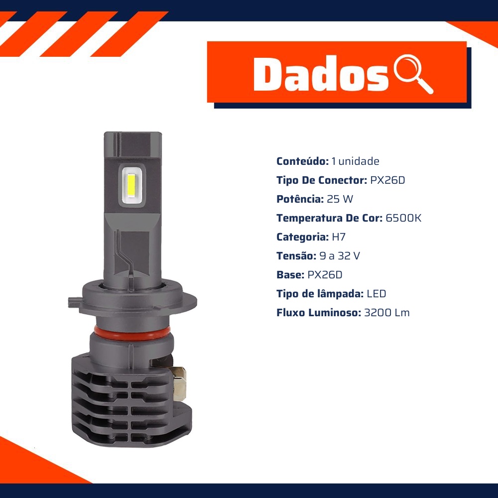 Lâmpada Led H7 9 A 32V 25W C1 Incolor - Gauss - GL257H7LED