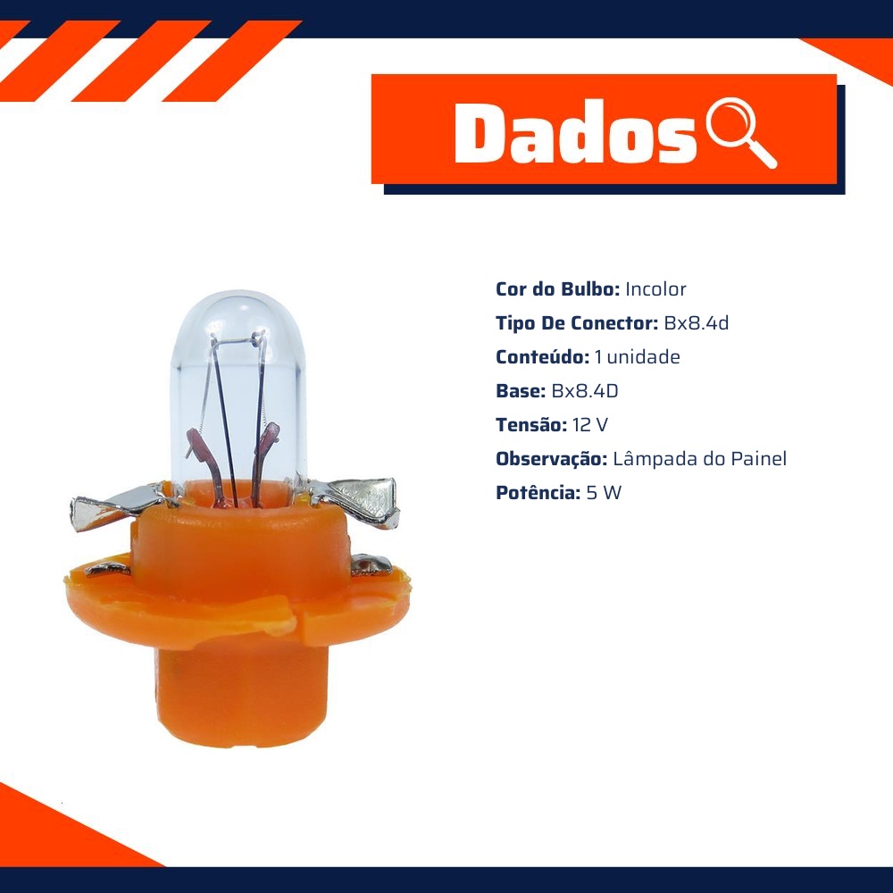 10 Lâmpadas Miniatura Painel 12V 1,12W Base Laranja - Gauss - GL2473MFX6