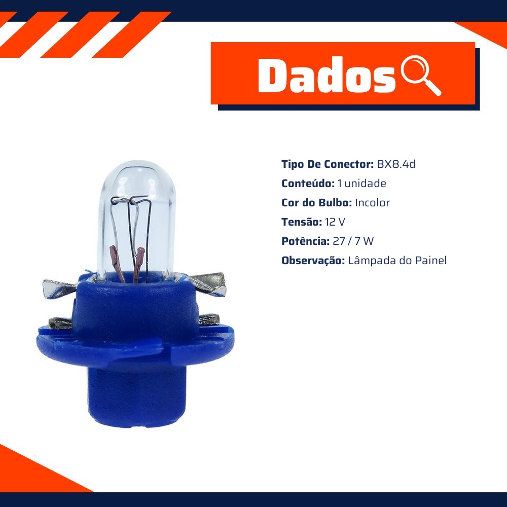 10 Lâmpadas Miniatura Painel 12V 2,3W Bx8.4D Base Azul - Gauss - GL2723MFX6