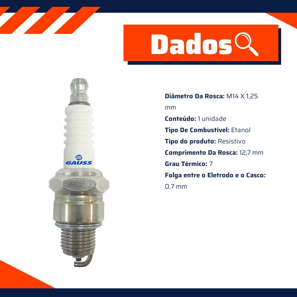 Vela de Ignição para Aprilia Sonic 50 e SR 50 - Gauss - GV7R08