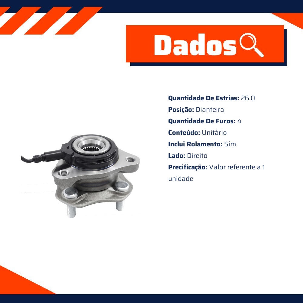 Cubo de Roda Dianteiro Direito 4 Furos com Rolamento - Cobra Automotiva - CR-567 C