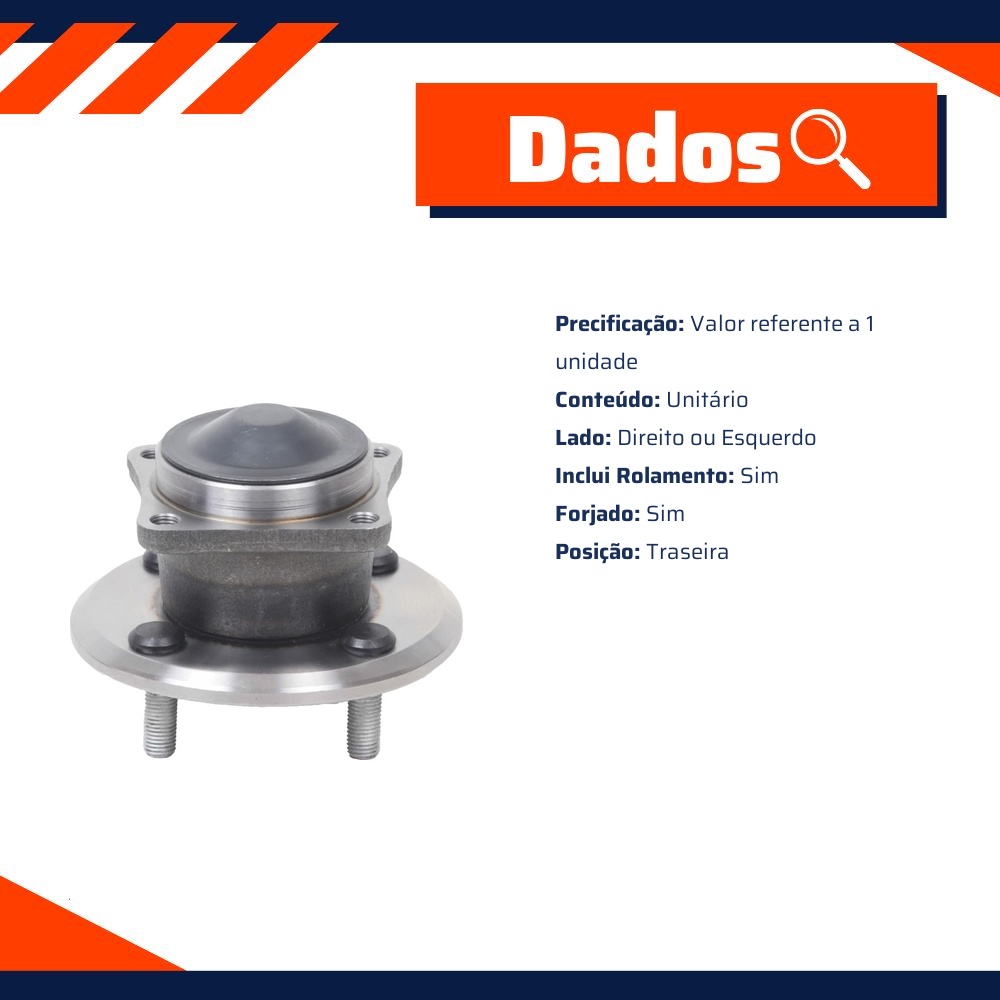 Cubo de Roda Traseiro Direito ou Esquerdo com Rolamento para Toyota Corolla - Cobra Automotiva - CR-719 C