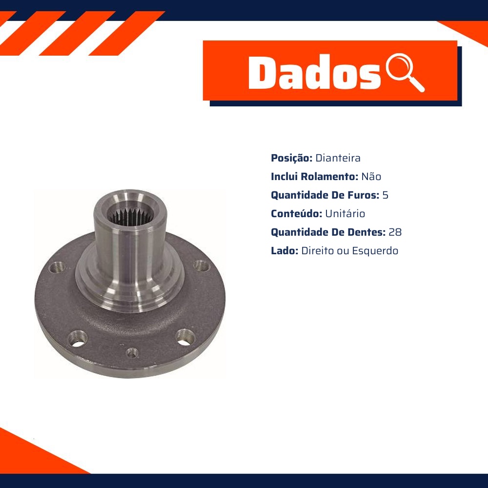 Cubo de Roda Dianteiro Direito ou Esquerdo 5 Furos 28 Dentes sem Rolamento para Renault Master - Cobra Automotiva - CR-728 C