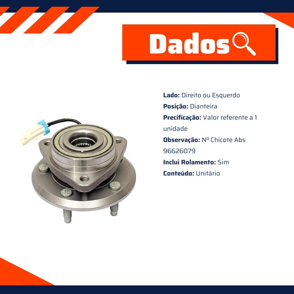 Cubo de Roda Dianteiro Direito ou Esquerdo com Rolamento para Chevrolet Captiva - Cobra Automotiva - CR-827 C