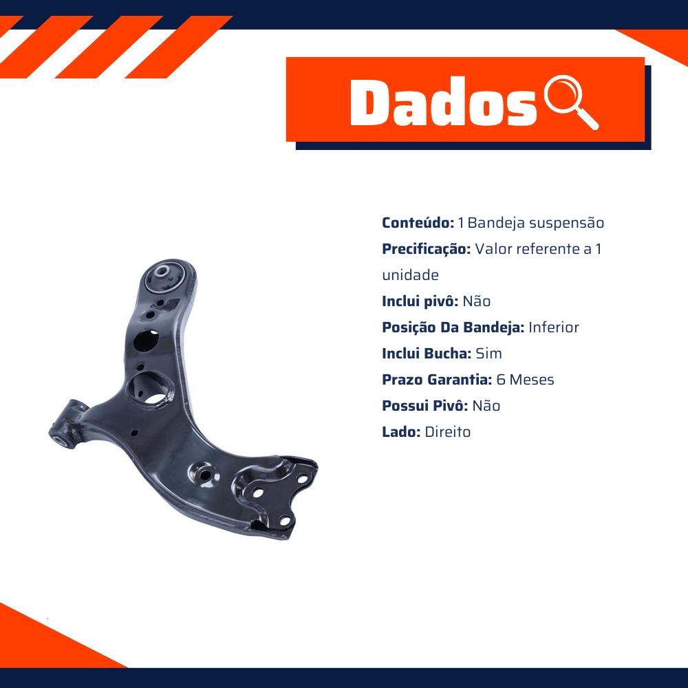 Bandeja Suspensão Dianteira Inferior Direita com Bucha para Toyota RAV4 - Cofap - BJC22014M