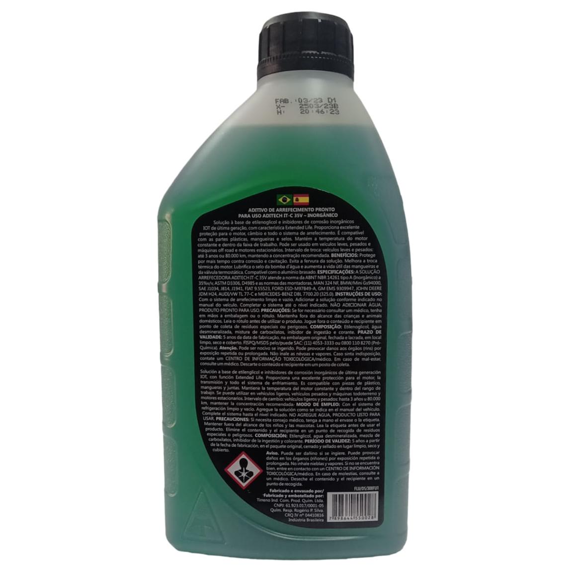 Aditivo para Radiador Verde Tirreno Aditech IT-C Inorgânico Pronto para Uso 1 Litro - Tirreno - FLU/DS/308FU1