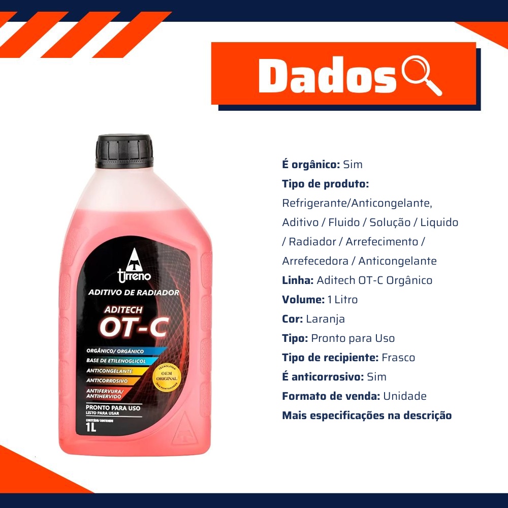 Aditivo para Radiador Laranja Tirreno Aditech OT-C Orgânico Pronto para Uso 1 Litro - Tirreno - FLU/DS/296FU1