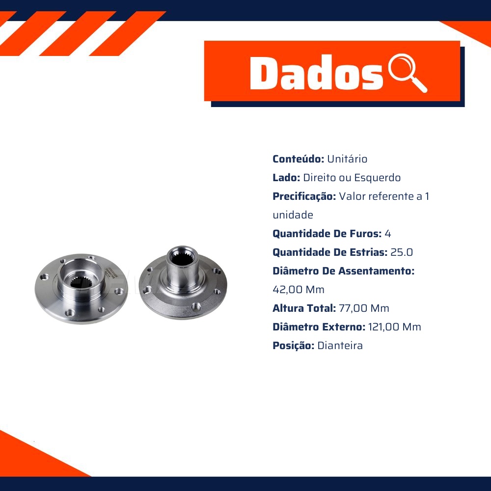 Cubo de Roda Dianteiro Direito ou Esquerdo 4 Furos sem Rolamento sem ABS - Fremax - FWB0793