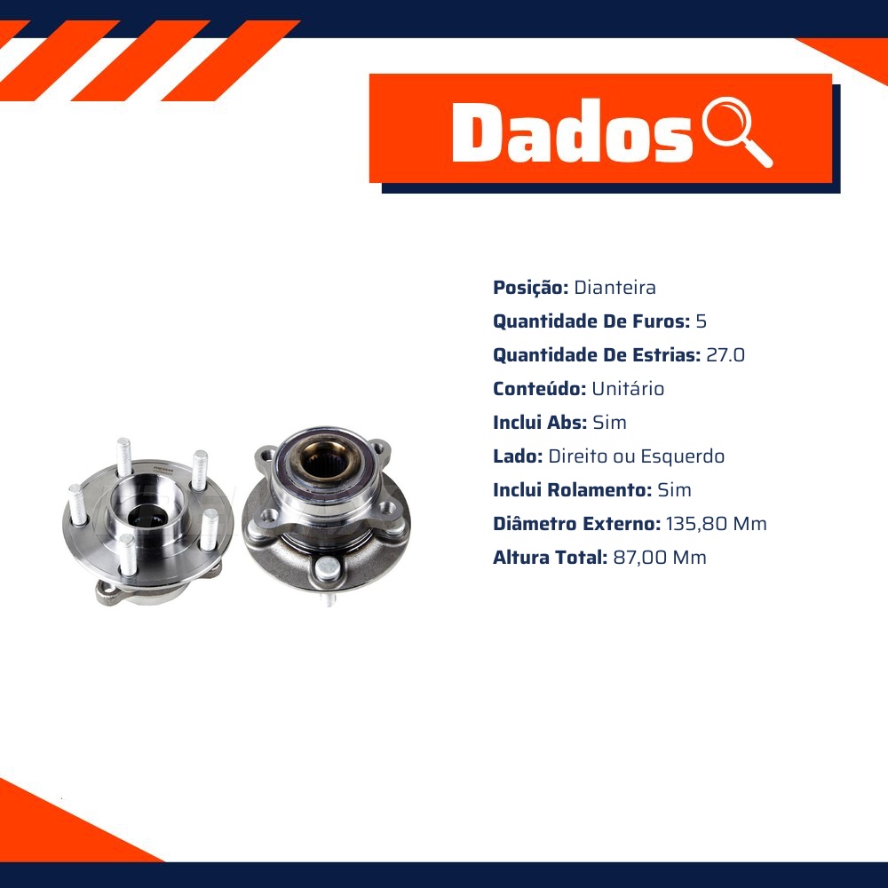 Cubo de Roda Dianteiro Direito ou Esquerdo 5 Furos com Rolamento e ABS para Ford Fusion - Fremax - FWB0923